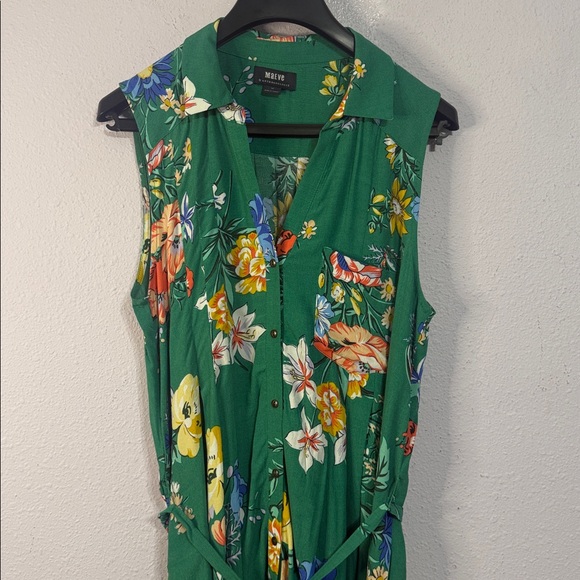 Anthropologie Maeve Rory Women Green Floral Midi Dress Size 12P - Picture 5 of 11